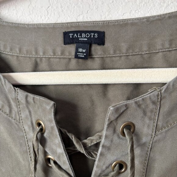 Talbots 18W Lace Up Relaxed Shift Dress Army Green - Picture 3 of 10